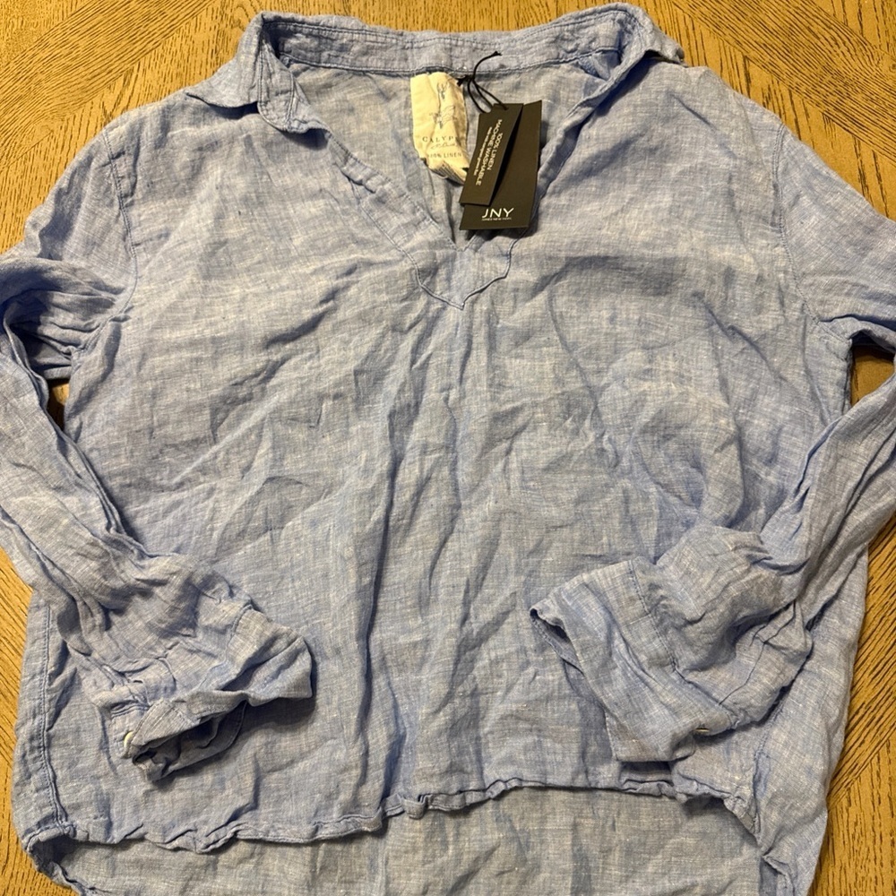Jones NY  Blouse Linen  Size L Blue  $89